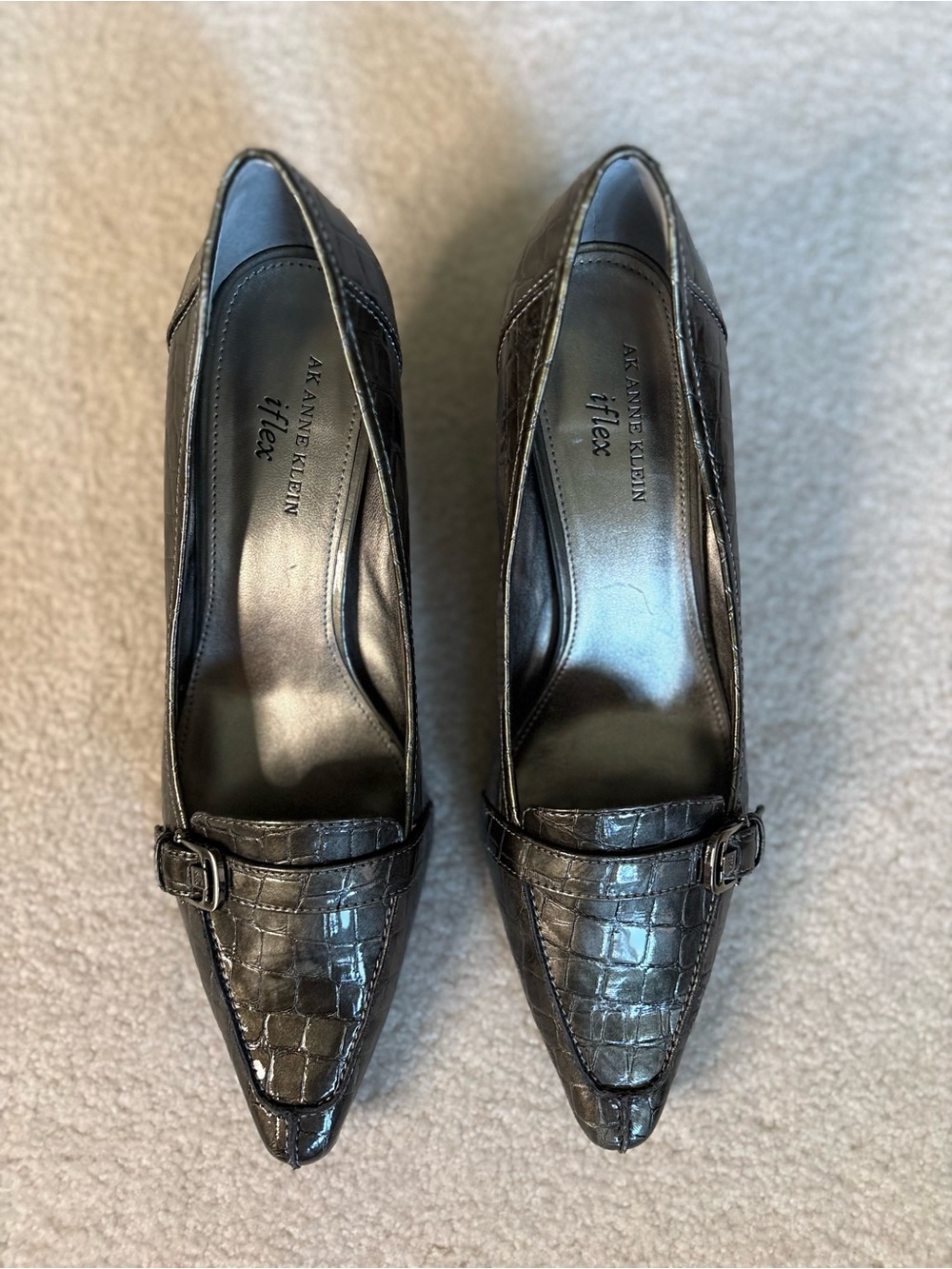 Like New Anne Klein Women's Croc Embossed iFlex Kitten Heels Sz 10 Gray/Charcoal